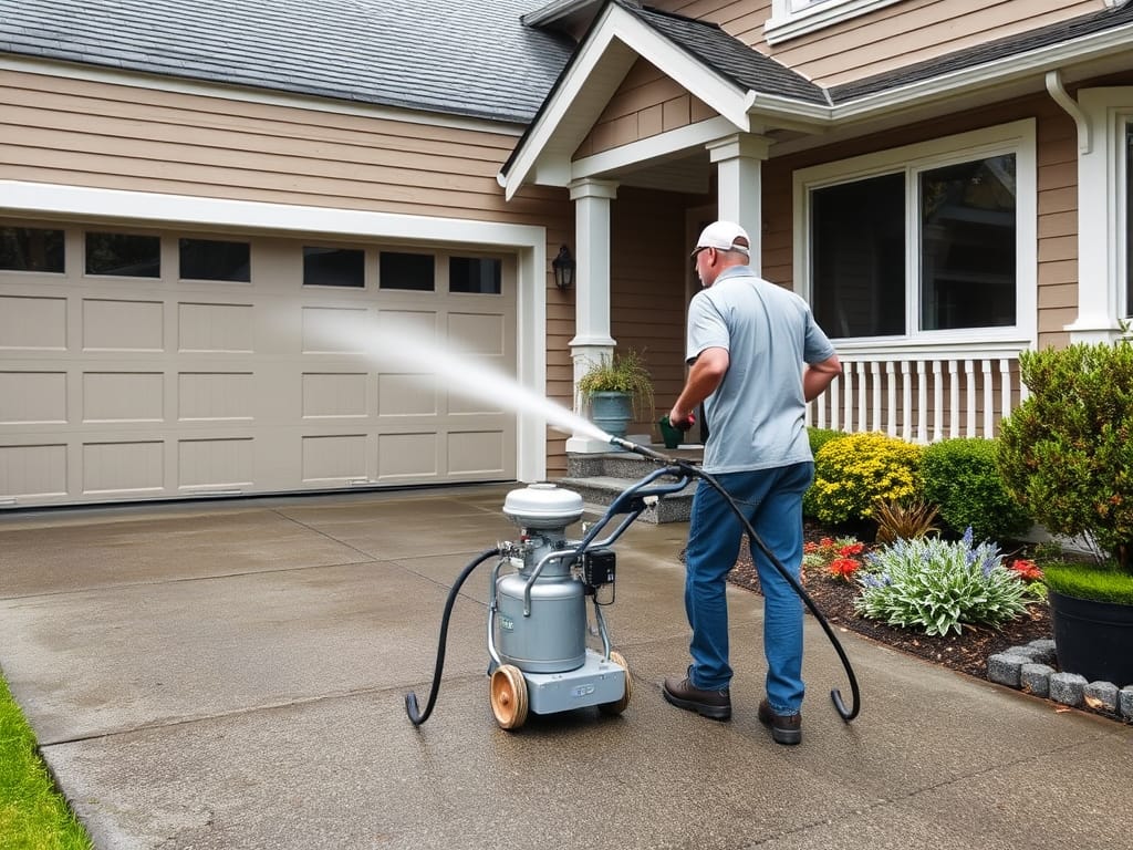 Surface preparation and power washing before exterior painting