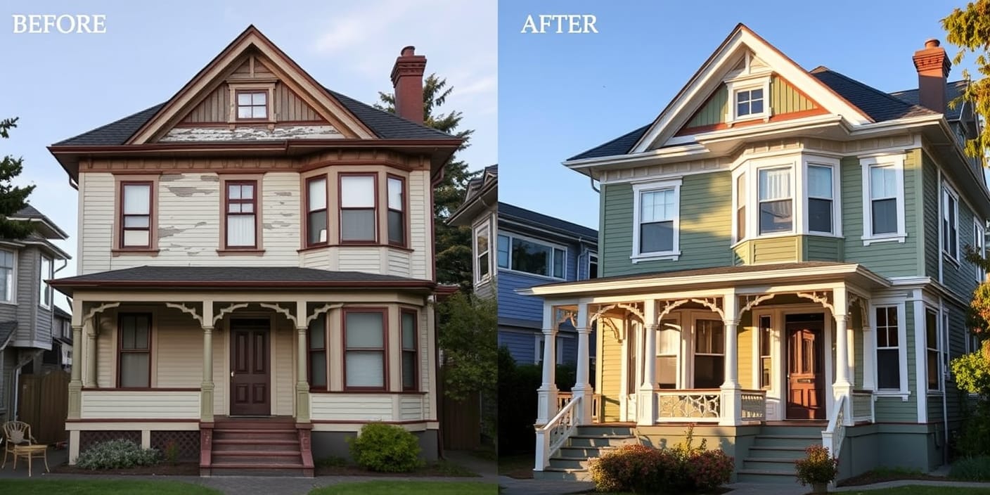 Exterior home painting transformation Victoria BC